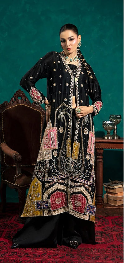 Black Embroidered Silk 3-Piece